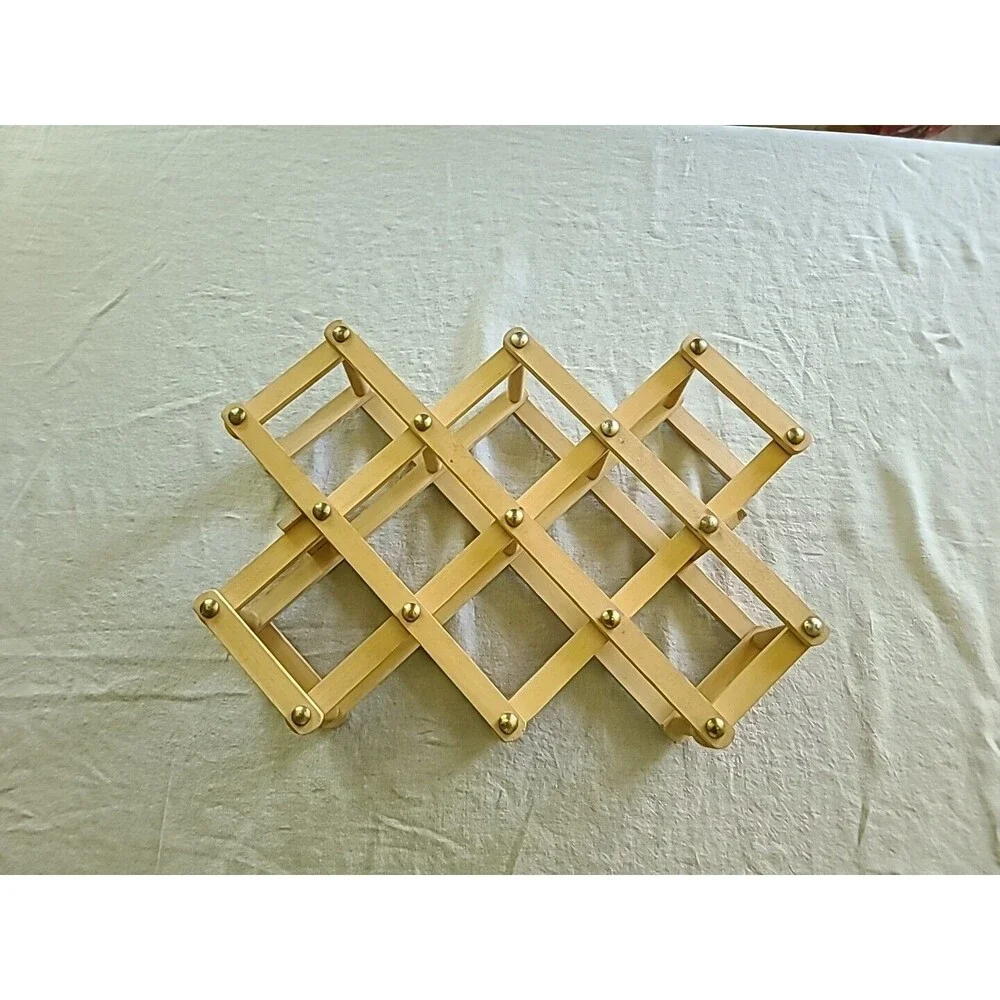 Vintage Blonde Wooden Folding Accordion Wine Rack